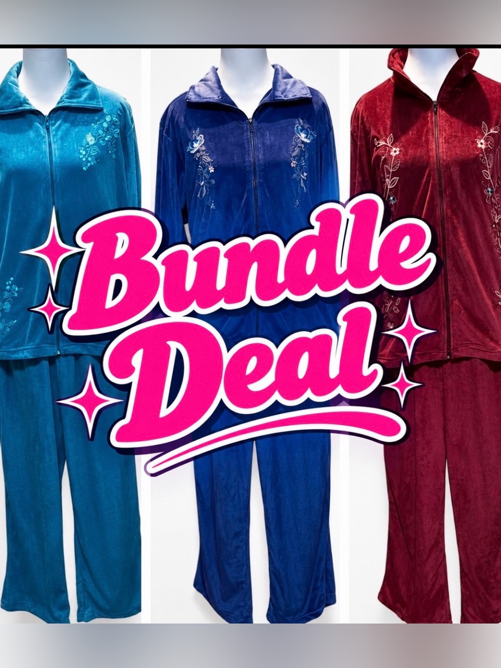 Bundle Deal: velour track Sets in Blue, Teal, and Burgundy Grannycore